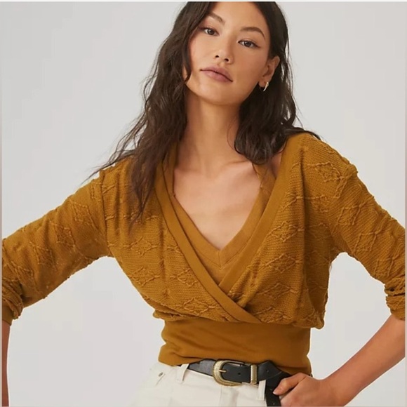 Anthropologie Golden V-Neck Sweater - Picture 1 of 16
